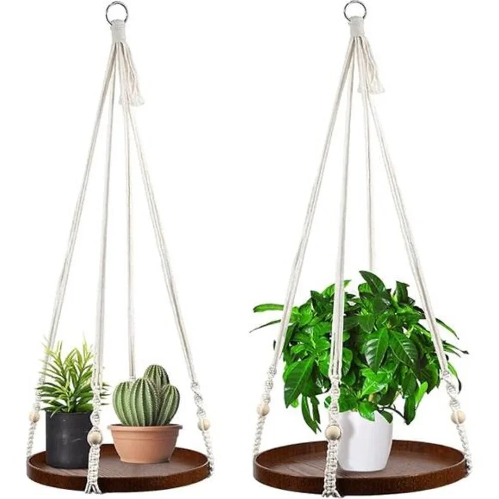 Macrame Plant Hanger - 2 Set Indoor Hanging Planter Shelf - Hanging Planter Rack